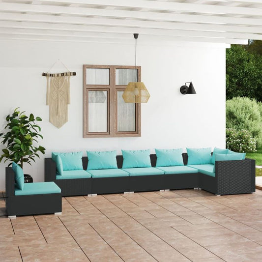 7-tlg. Garten-Lounge-Set mit Kissen Poly Rattan Schwarz 96059