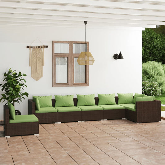 7-tlg. Garten-Lounge-Set mit Kissen Poly Rattan Braun 98399