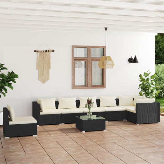 8-tlg. Garten-Lounge-Set mit Kissen Poly Rattan Schwarz 95337