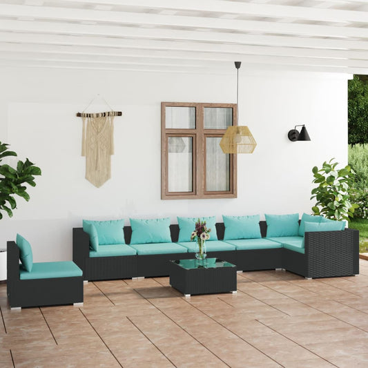 8-tlg. Garten-Lounge-Set mit Kissen Poly Rattan Schwarz 96073