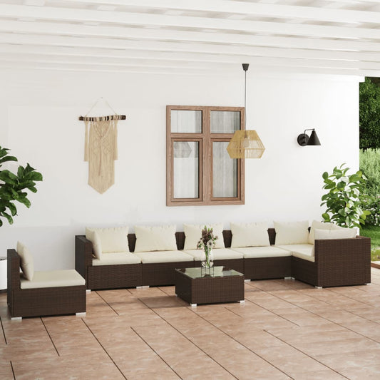 8-tlg. Garten-Lounge-Set mit Kissen Poly Rattan Braun 106105