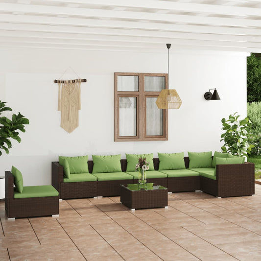 8-tlg. Garten-Lounge-Set mit Kissen Poly Rattan Braun 98400