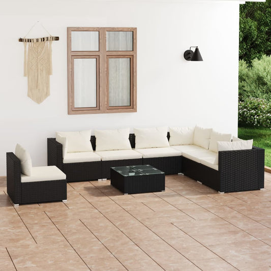 8-tlg. Garten-Lounge-Set mit Kissen Poly Rattan Schwarz 95332