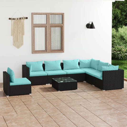 8-tlg. Garten-Lounge-Set mit Kissen Poly Rattan Schwarz 116539