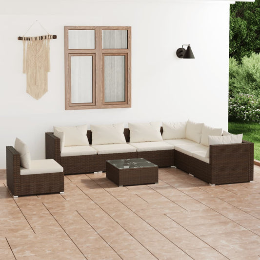 8-tlg. Garten-Lounge-Set mit Kissen Poly Rattan Braun 108712