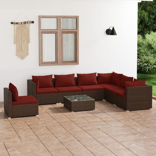 8-tlg. Garten-Lounge-Set mit Kissen Poly Rattan Braun 102324