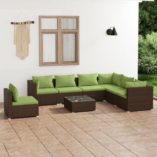 8-tlg. Garten-Lounge-Set mit Kissen Poly Rattan Braun 98403