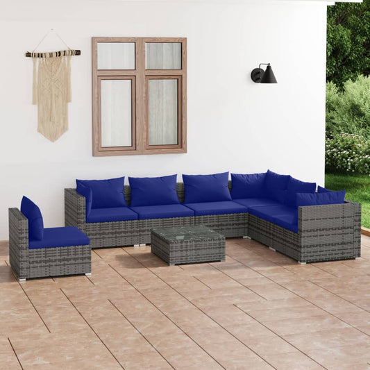 8-tlg. Garten-Lounge-Set mit Kissen Poly Rattan Grau 119991