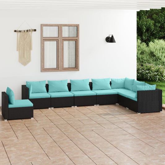 8-tlg. Garten-Lounge-Set mit Kissen Poly Rattan Schwarz 119984