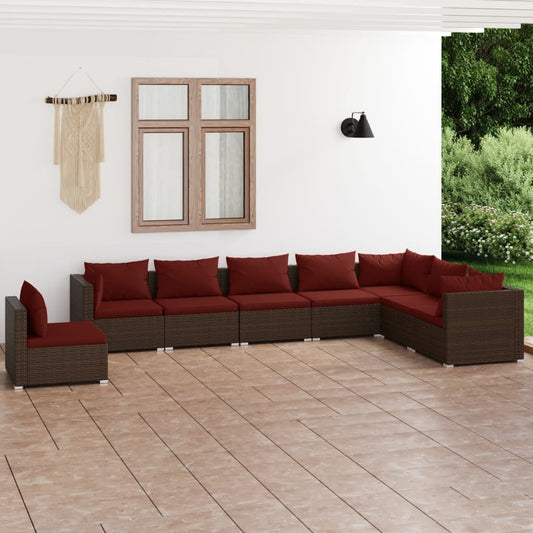 8-tlg. Garten-Lounge-Set mit Kissen Poly Rattan Braun 102312