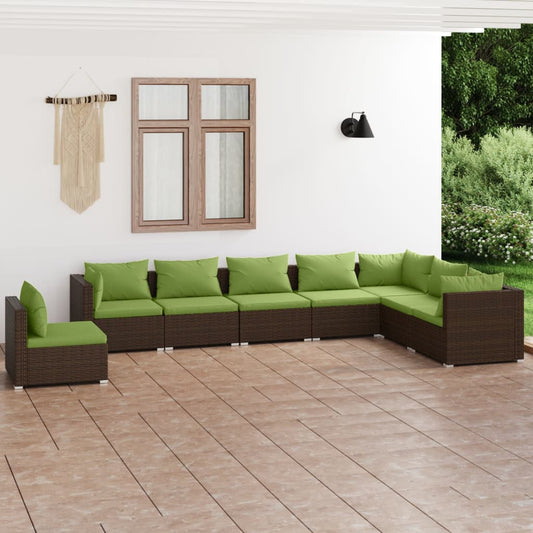 8-tlg. Garten-Lounge-Set mit Kissen Poly Rattan Braun 98401