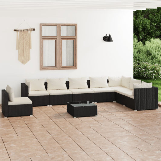 9-tlg. Garten-Lounge-Set mit Kissen Poly Rattan Schwarz 98872