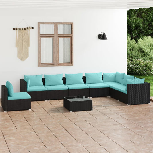 9-tlg. Garten-Lounge-Set mit Kissen Poly Rattan Schwarz 104324