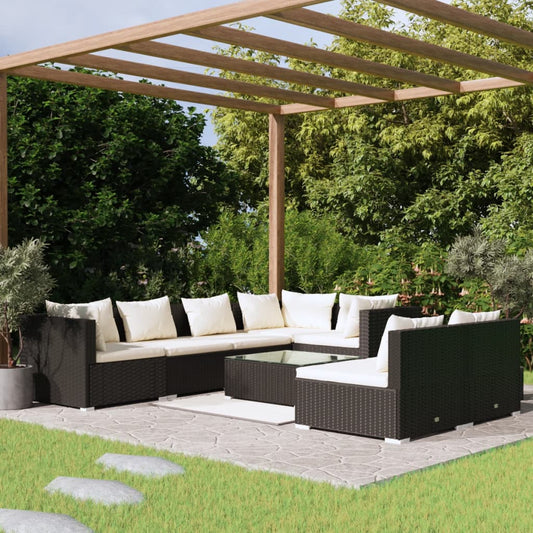 8-tlg. Garten-Lounge-Set mit Kissen Schwarz Poly Rattan 95345