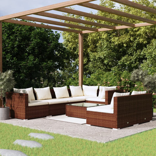 8-tlg. Garten-Lounge-Set mit Kissen Braun Poly Rattan 108090