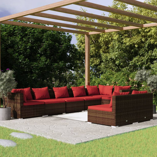 8-tlg. Garten-Lounge-Set mit Kissen Braun Poly Rattan 102325