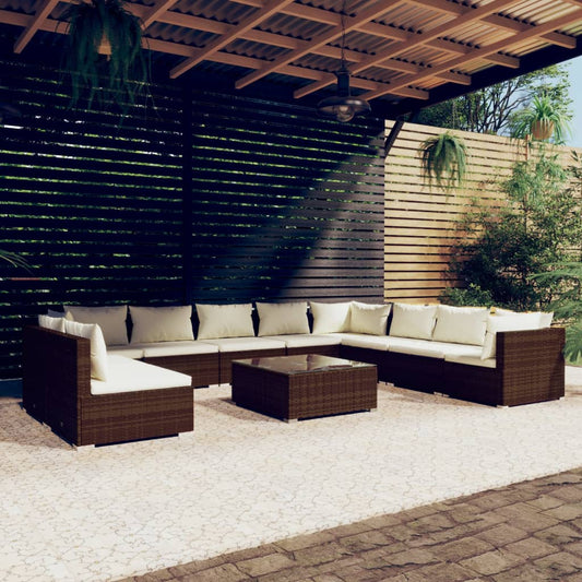 11-tlg. Garten-Lounge-Set mit Kissen Braun Poly Rattan 107565