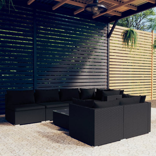 8-tlg. Garten-Lounge-Set mit Kissen Schwarz Poly Rattan 107432