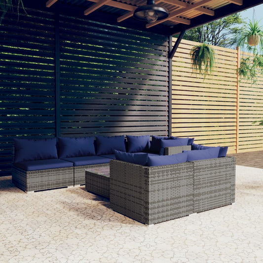 8-tlg. Garten-Lounge-Set mit Kissen Grau Poly Rattan 98422