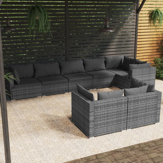 8-tlg. Garten-Lounge-Set mit Kissen Grau Poly Rattan 109771