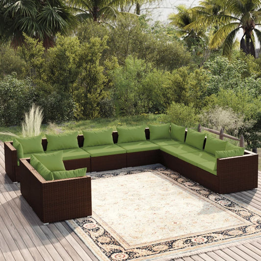 10-tlg. Garten-Lounge-Set mit Kissen Braun Poly Rattan 105180