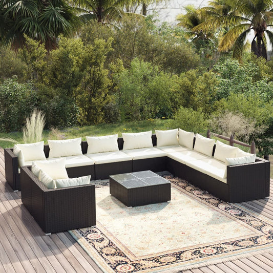 11-tlg. Garten-Lounge-Set mit Kissen Schwarz Poly Rattan 95342