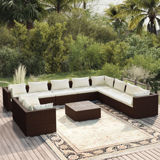 11-tlg. Garten-Lounge-Set mit Kissen Braun Poly Rattan 108083