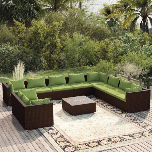 11-tlg. Garten-Lounge-Set mit Kissen Braun Poly Rattan 105194