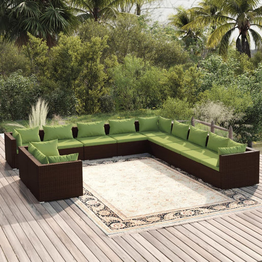 11-tlg. Garten-Lounge-Set mit Kissen Braun Poly Rattan 101653