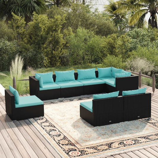 8-tlg. Garten-Lounge-Set mit Kissen Poly Rattan Schwarz 116574