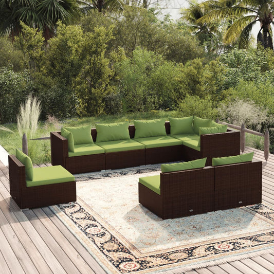 8-tlg. Garten-Lounge-Set mit Kissen Poly Rattan Braun 98429