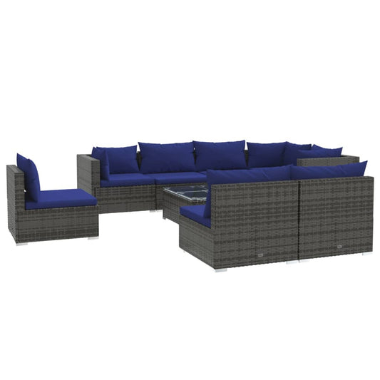 9-tlg. Garten-Lounge-Set mit Kissen Poly Rattan Grau 98431