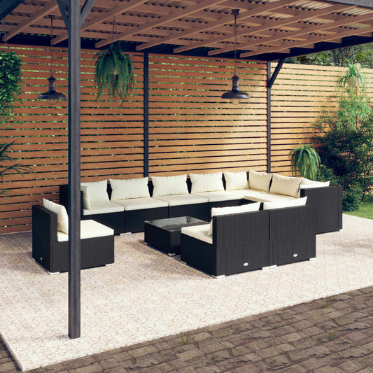 11-tlg. Garten-Lounge-Set mit Kissen Poly Rattan Schwarz 95685