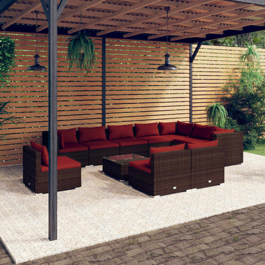 11-tlg. Garten-Lounge-Set mit Kissen Poly Rattan Braun 104777