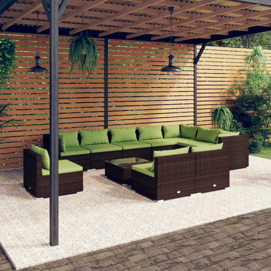 11-tlg. Garten-Lounge-Set mit Kissen Poly Rattan Braun 96780