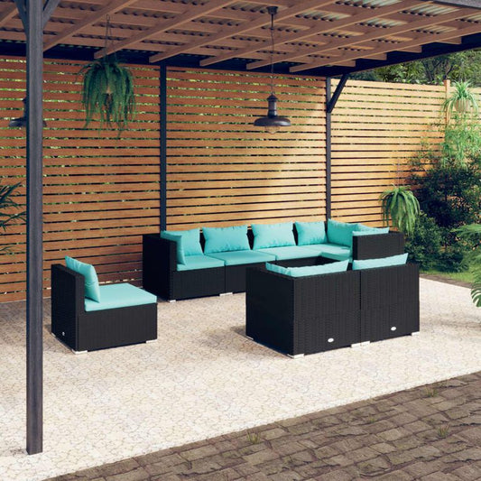 8-tlg. Garten-Lounge-Set mit Kissen Poly Rattan Schwarz 96220