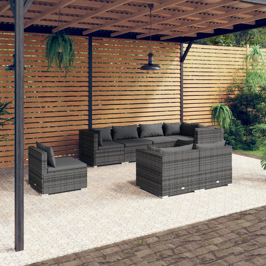 8-tlg. Garten-Lounge-Set mit Kissen Poly Rattan Grau 115351