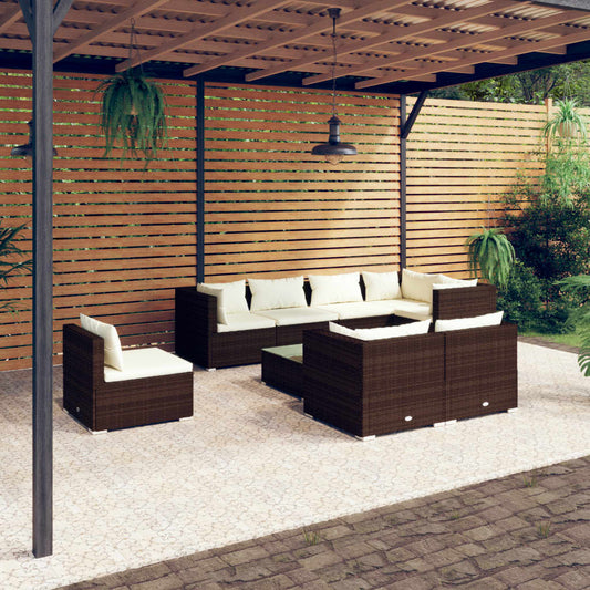 9-tlg. Garten-Lounge-Set mit Kissen Poly Rattan Braun 100345