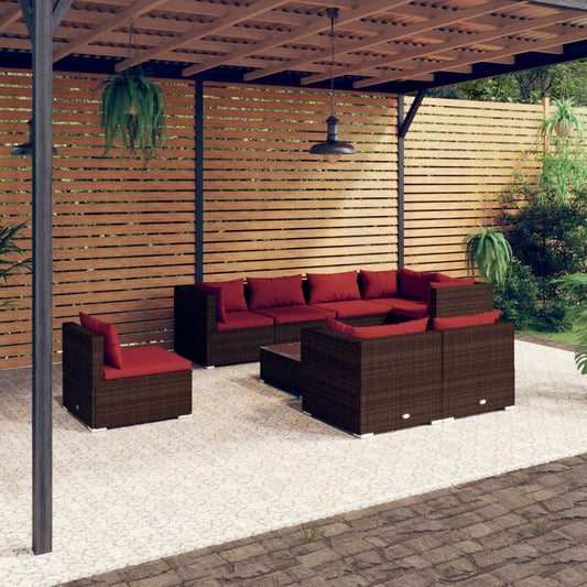 9-tlg. Garten-Lounge-Set mit Kissen Poly Rattan Braun 95890