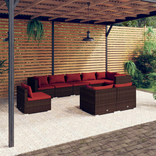 9-tlg. Garten-Lounge-Set mit Kissen Poly Rattan Braun 102331