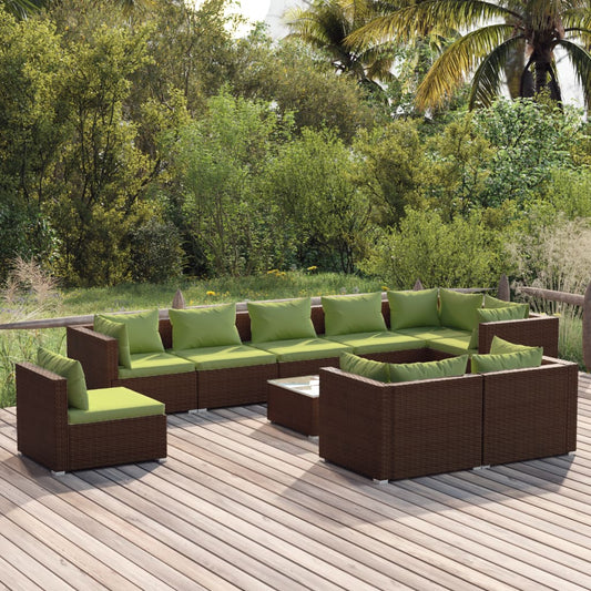 10-tlg. Garten-Lounge-Set mit Kissen Poly Rattan Braun 105201