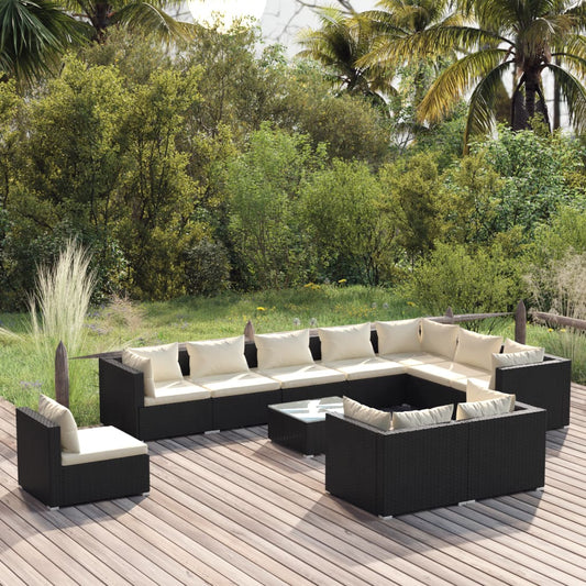 11-tlg. Garten-Lounge-Set mit Kissen Poly Rattan Schwarz 95343