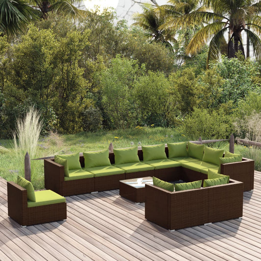 11-tlg. Garten-Lounge-Set mit Kissen Poly Rattan Braun 105204