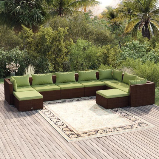 9-tlg. Garten-Lounge-Set mit Kissen Poly Rattan Braun 96787