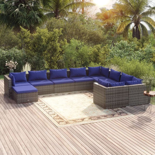 10-tlg. Garten-Lounge-Set mit Kissen Poly Rattan Grau 95655