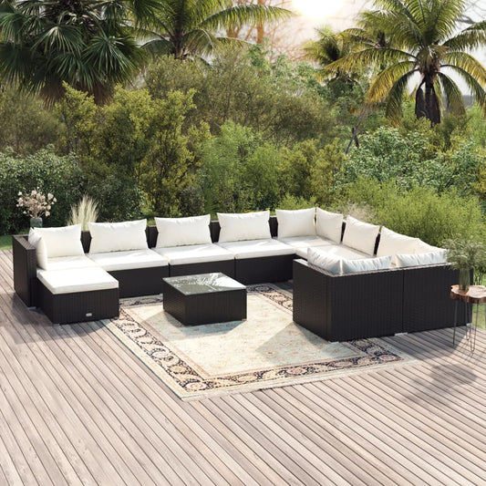 11-tlg. Garten-Lounge-Set mit Kissen Poly Rattan Schwarz 106387