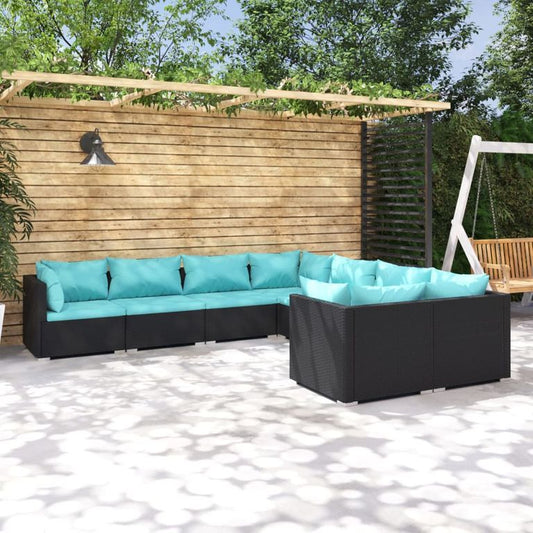 8-tlg. Garten-Lounge-Set mit Kissen Poly Rattan Schwarz 96062