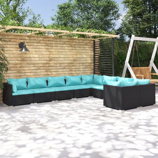 9-tlg. Garten-Lounge-Set mit Kissen Poly Rattan Schwarz 96204