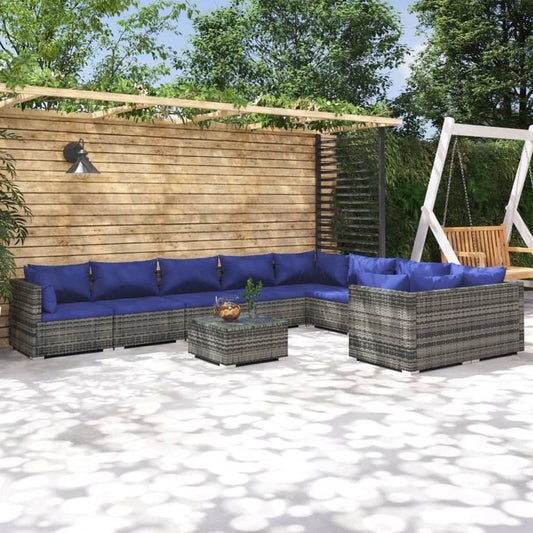 10-tlg. Garten-Lounge-Set mit Kissen Poly Rattan Grau 96244