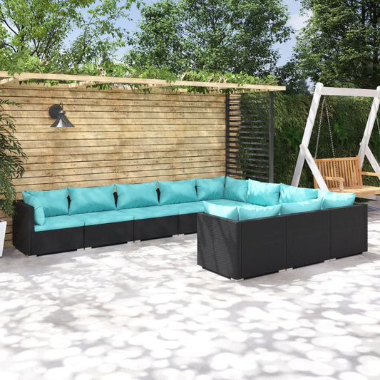 10-tlg. Garten-Lounge-Set mit Kissen Poly Rattan Schwarz 120000